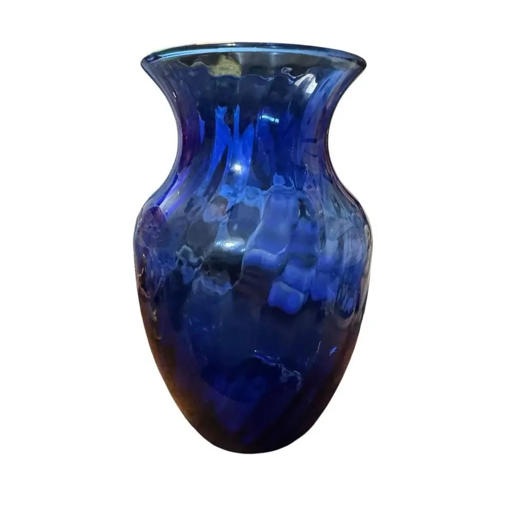 Vintage Indiana Glass Cobalt Blue Illusion Optic Swirl Pattern Vase